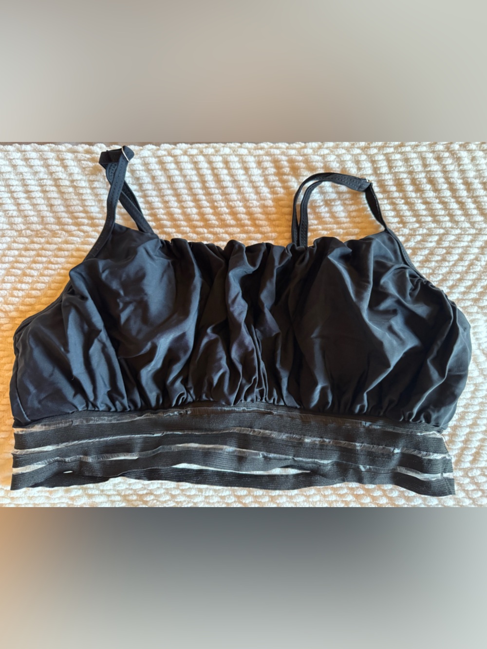 SHEIN Black Satin-Look Bralette with Sheer Striped Band